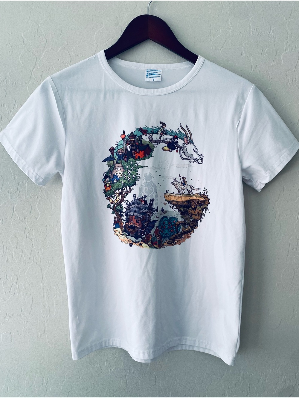 Studio Ghibli Circle Graphic T Shirt White Small Totoro Howl Spirited Away⁠